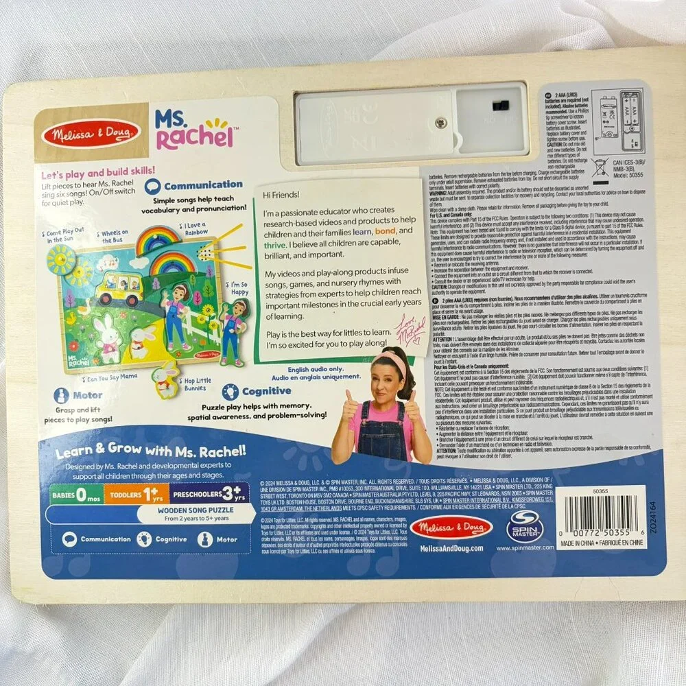 Melissa & Doug Ms. Rachel Wooden Musical Peg Puzzle Toddler Tested & Working